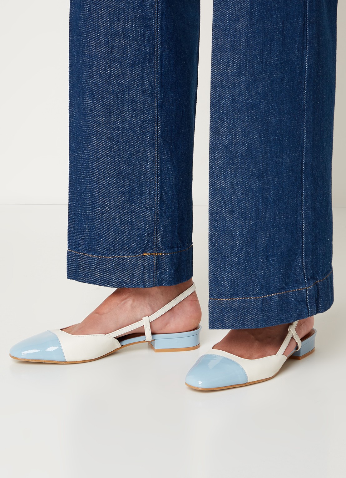 Jonak Dhapou slingback van leer - voorkant 2 blauwgrijs