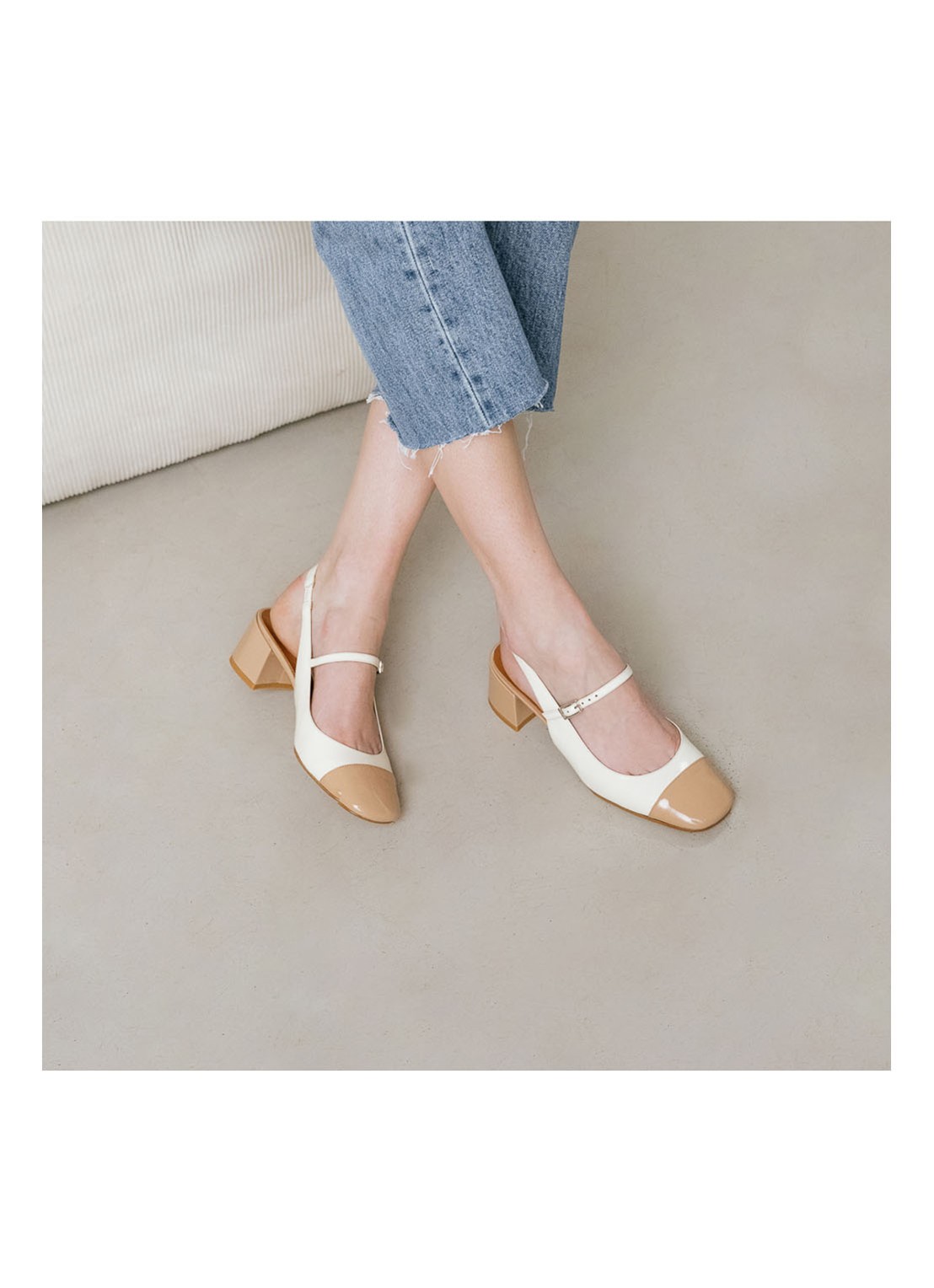 Jonak Doumy slingback met lakleren details - detail 2 donkerbeige