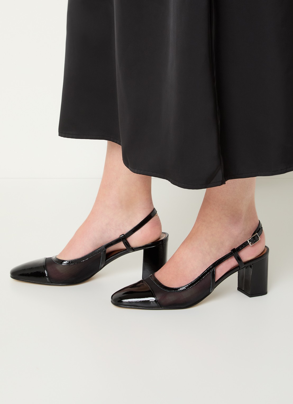 Jonak Drag slingback van lakleer met details van mesh - voorkant 6 zwart