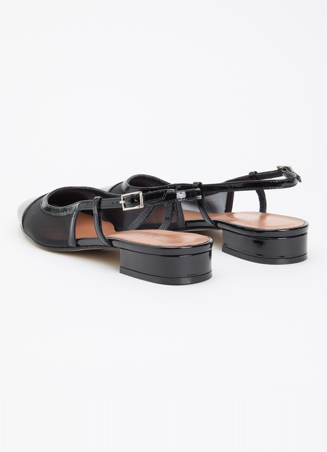 Jonak Dragus slingback van kalfsleer met mesh details en lakfinish - achterkant 5 zwart
