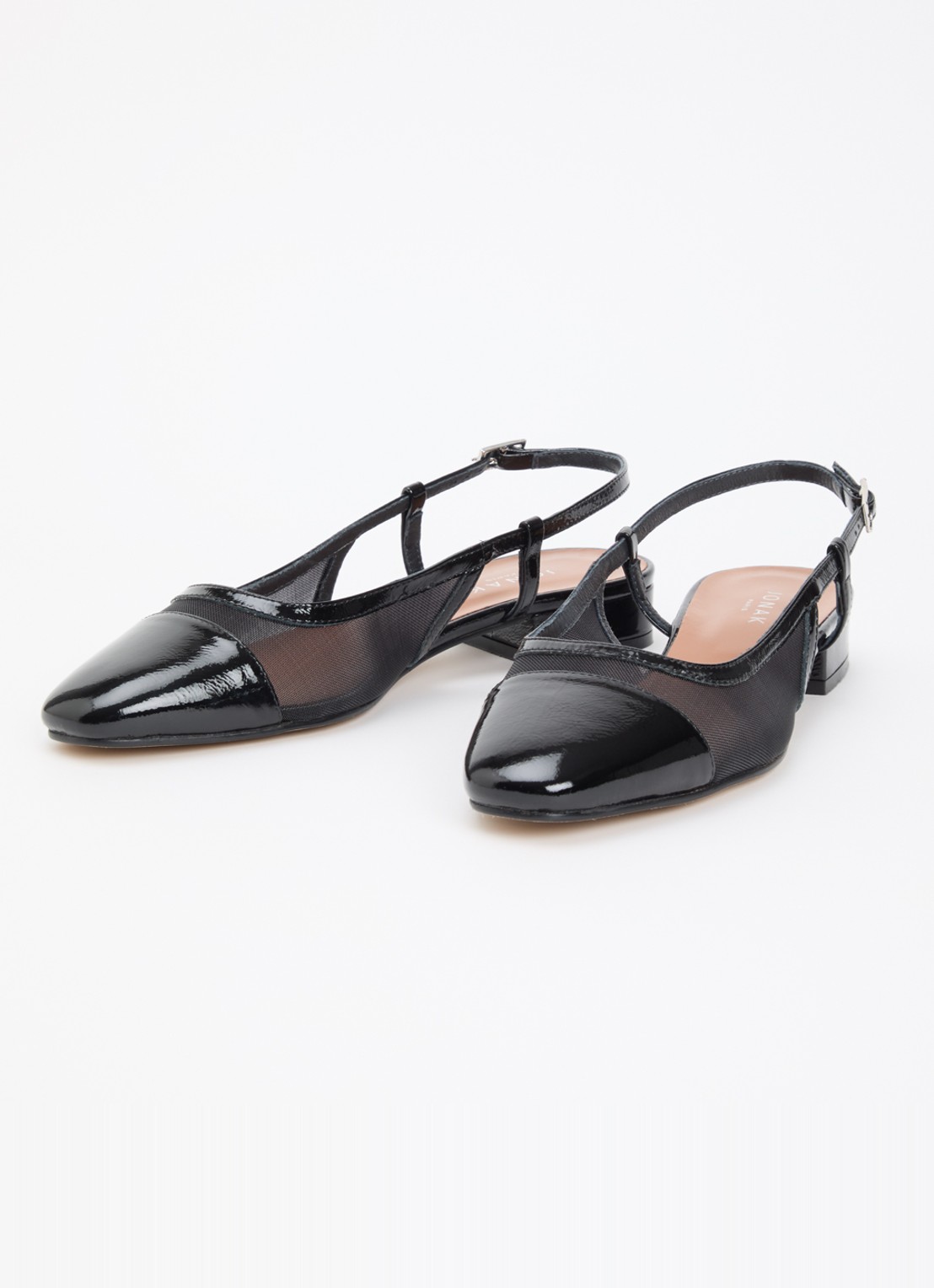 Jonak Dragus slingback van kalfsleer met mesh details en lakfinish - detail zwart