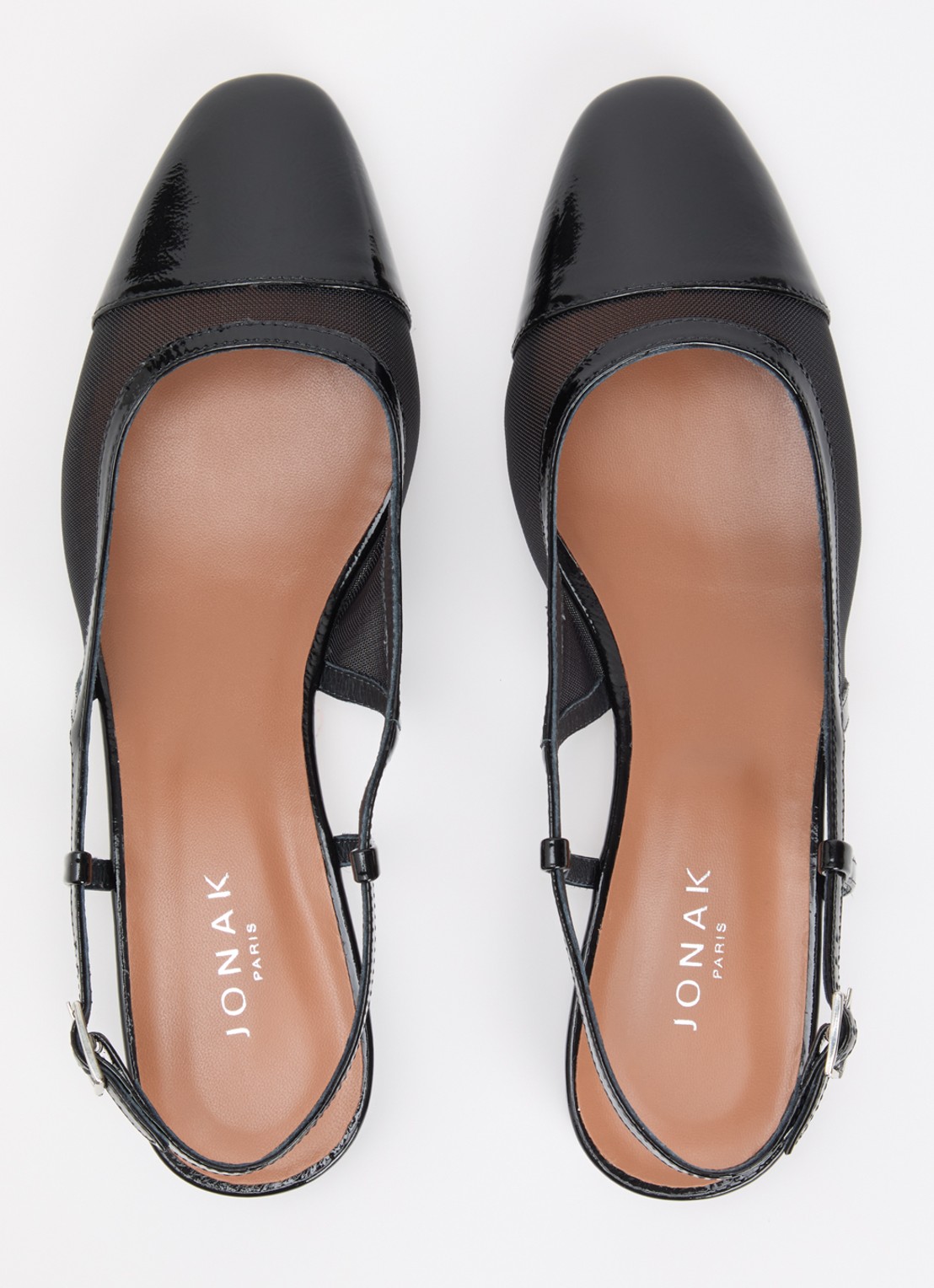 Jonak Dragus slingback van kalfsleer met mesh details en lakfinish - detail 2 zwart