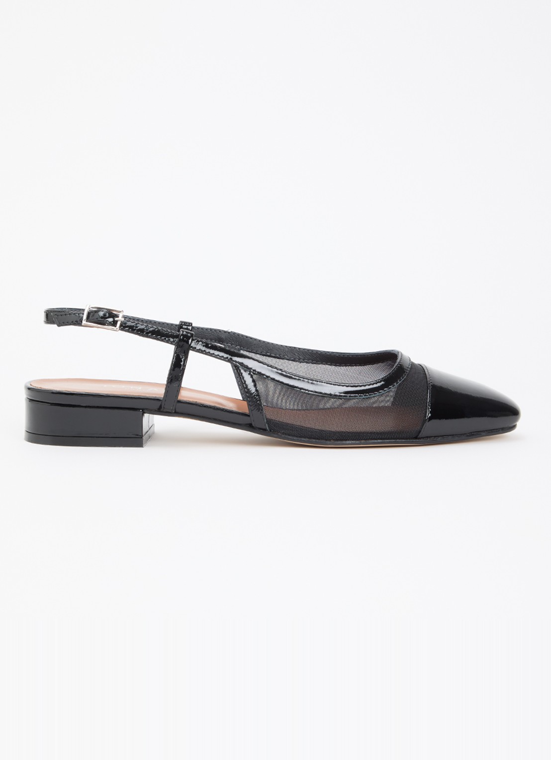 Jonak Dragus slingback van kalfsleer met mesh details en lakfinish - voorkant 4 zwart