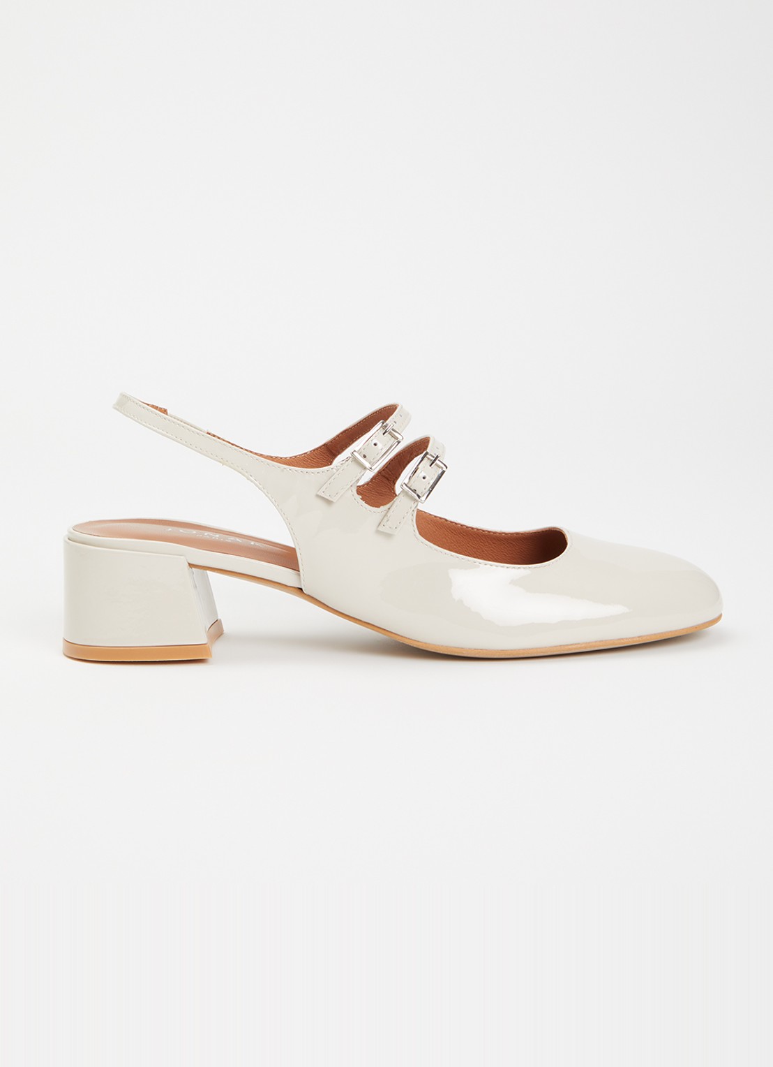 Jonak Drible slingback van kalfsleer met gespdetail - voorkant ivoor