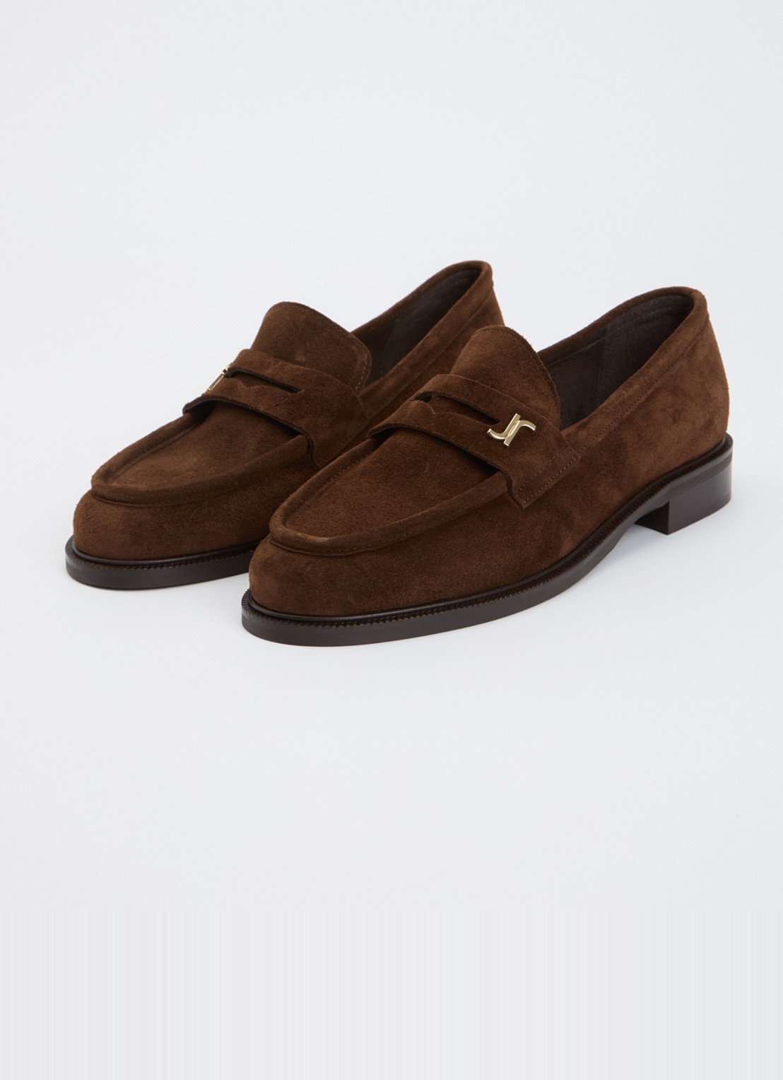 Jonak Duedi loafer van kalfssuède met logo - detail donkerbruin