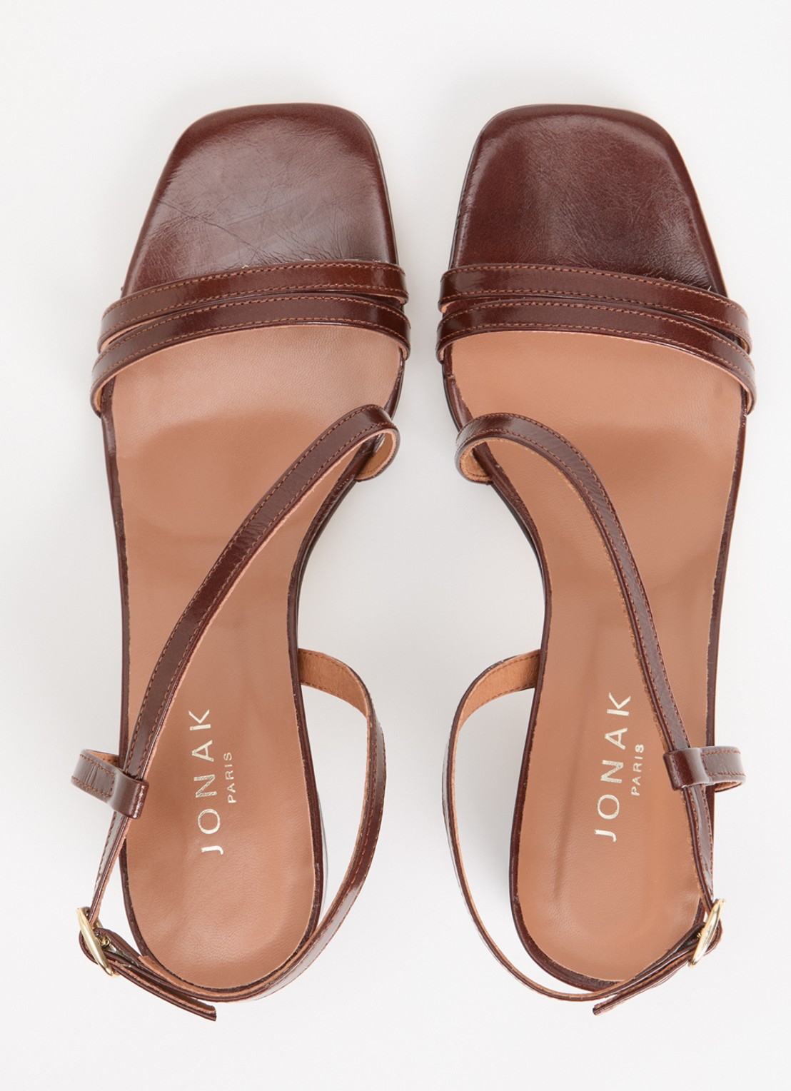 Jonak Vimy sandalette van kalfsleer met lakfinish - detail 4 kastanjebruin