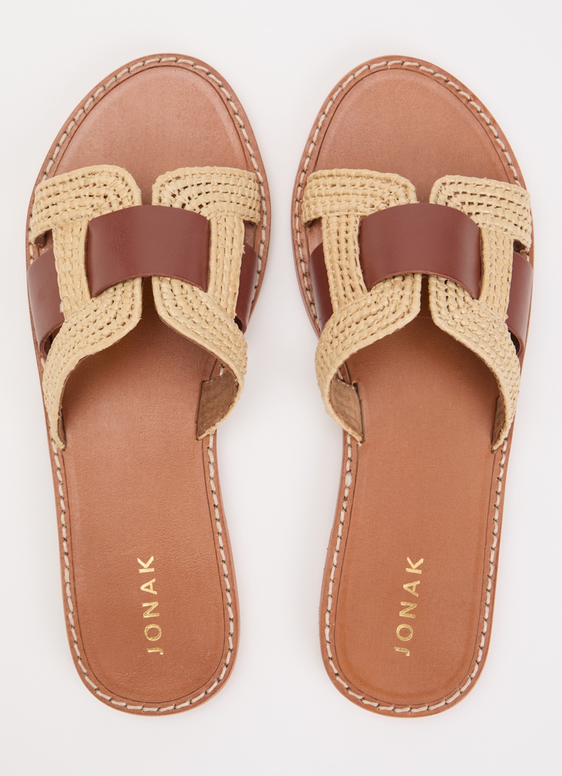 Jonak Wilou slipper van leer met raffia details - detail 4 camel