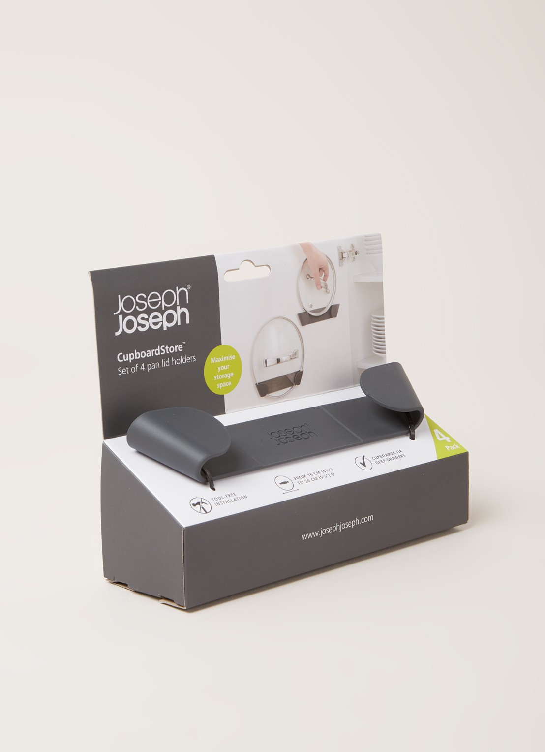 Joseph Joseph CupboardStore pannendekselhouder set van 4 - voorkant 2 donkergrijs