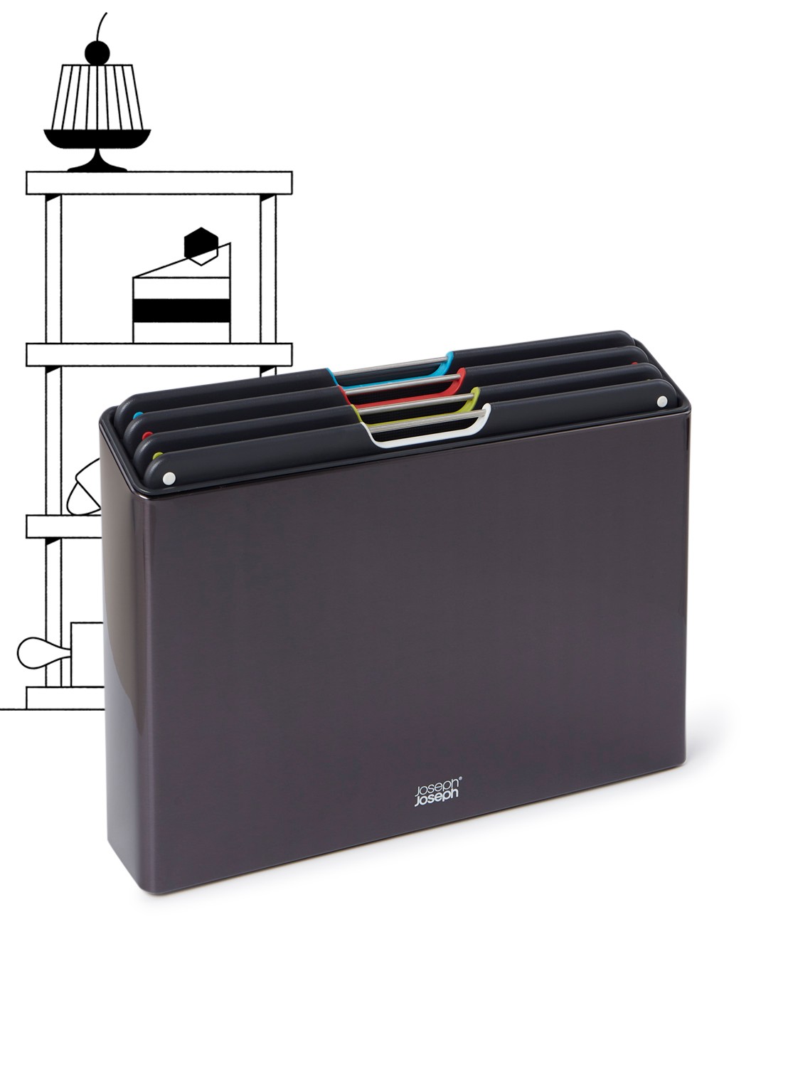 Joseph Joseph Folio Large snijplank 24 x 34 cm set van 4 - voorkant zwart