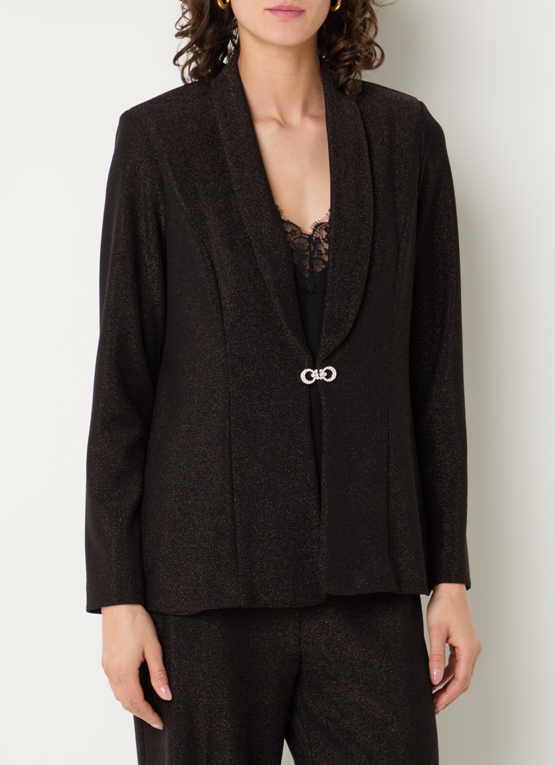 Joseph Ribkoff Blazer met lurex en schoudervulling - detail 4 donkerbruin