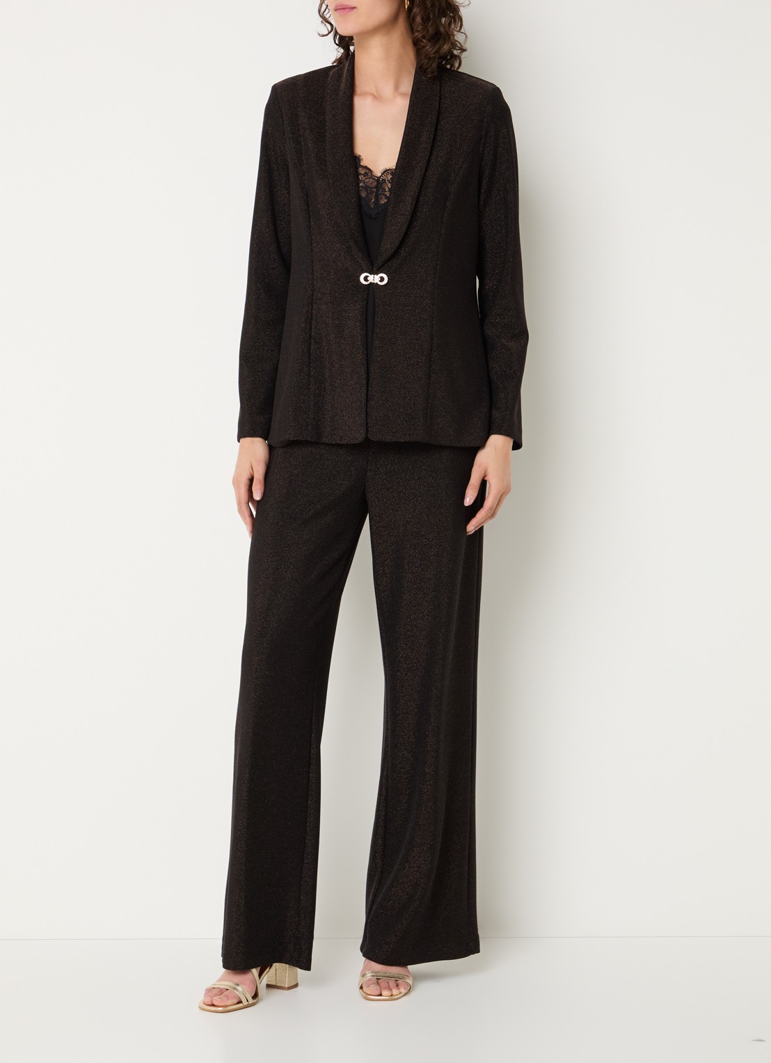 Joseph Ribkoff Blazer met lurex en schoudervulling - voorkant 2 donkerbruin