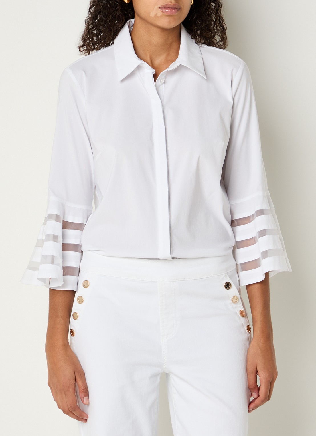 Joseph Ribkoff Blouse met kraag en trompetmouwen - detail 2 wit