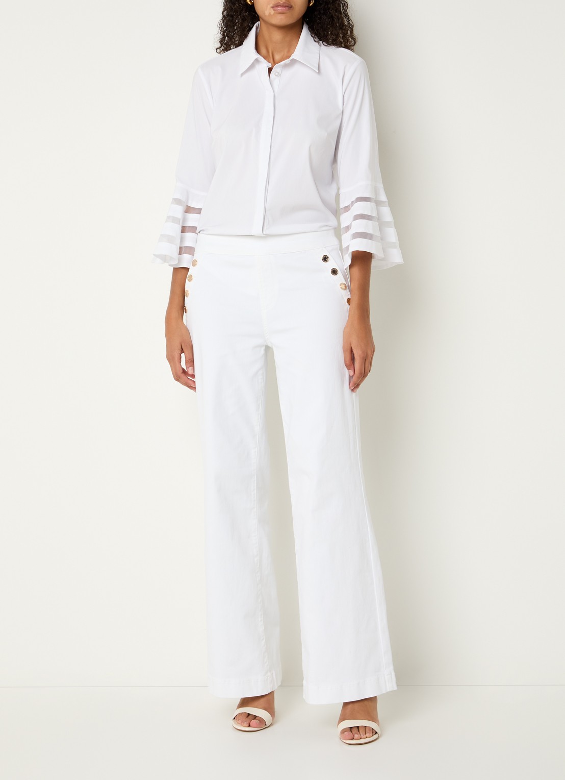 Joseph Ribkoff Blouse met kraag en trompetmouwen - voorkant 4 wit