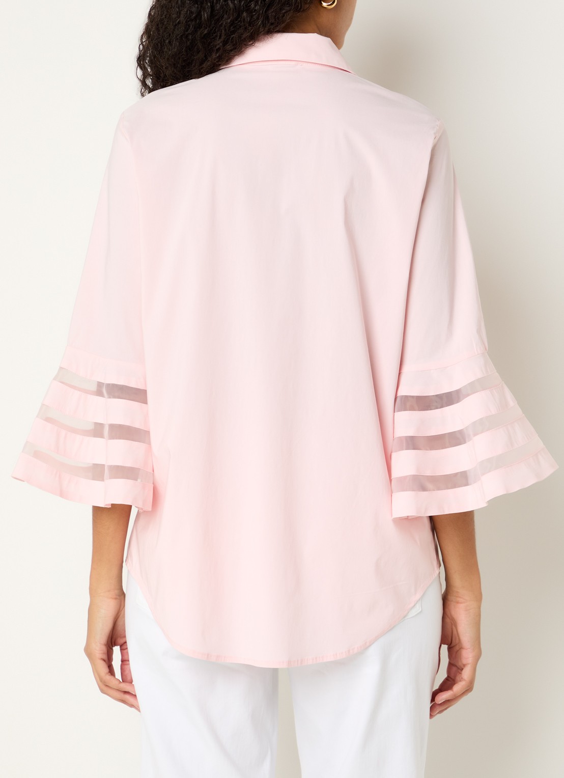 Joseph Ribkoff Blouse met kraag en trompetmouwen - achterkant zalmroze