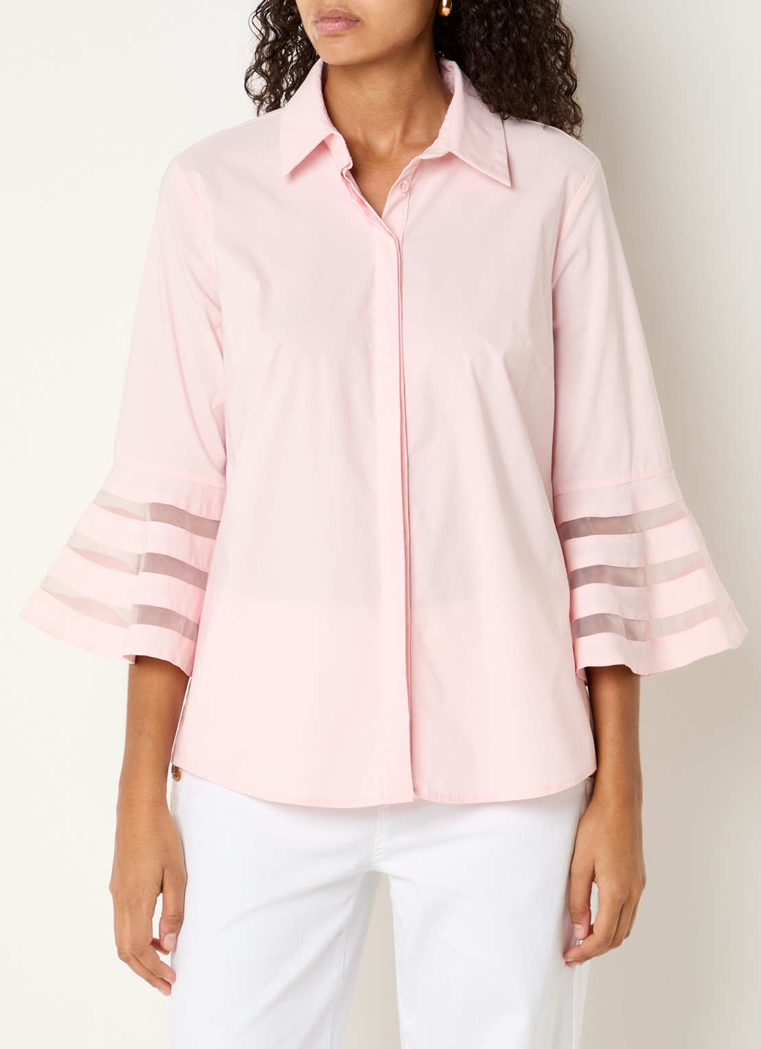 Joseph Ribkoff Blouse met kraag en trompetmouwen - detail 2 zalmroze
