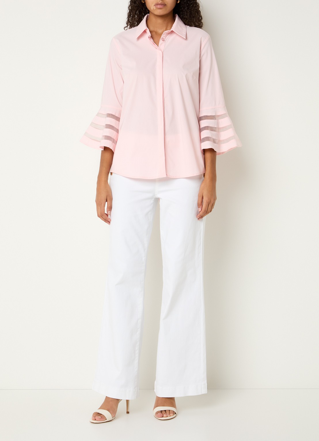 Joseph Ribkoff Blouse met kraag en trompetmouwen - voorkant 4 zalmroze