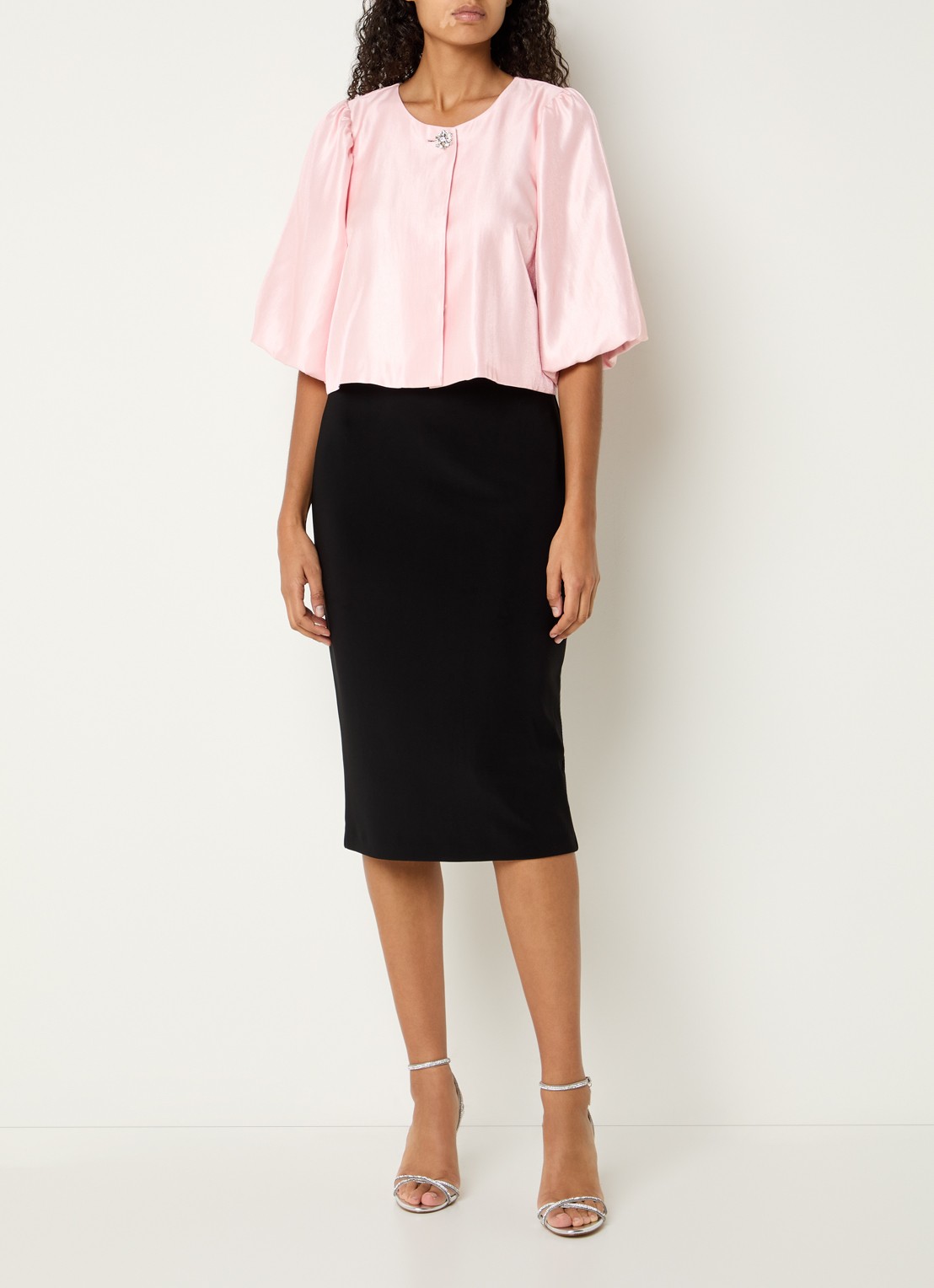 Joseph Ribkoff Blouse met pofmouw en strass - voorkant 4 lichtroze