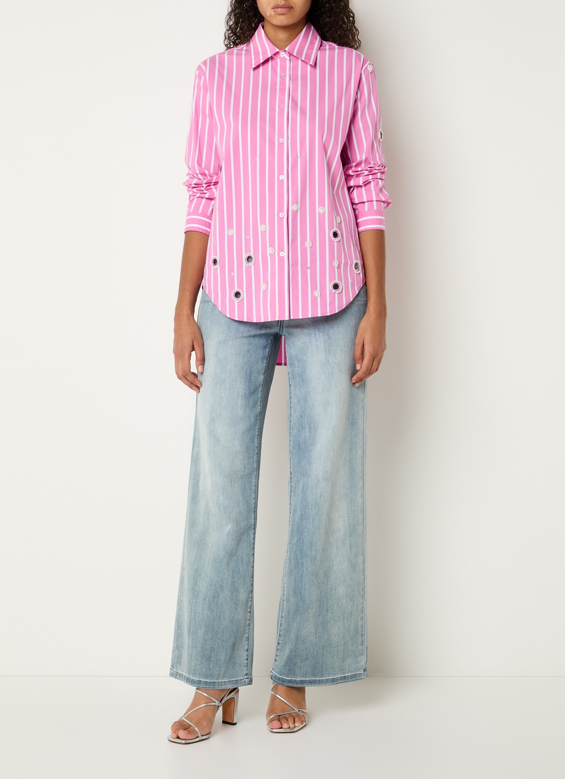 Joseph Ribkoff Blouse met streepprint en strass - voorkant 3 roze