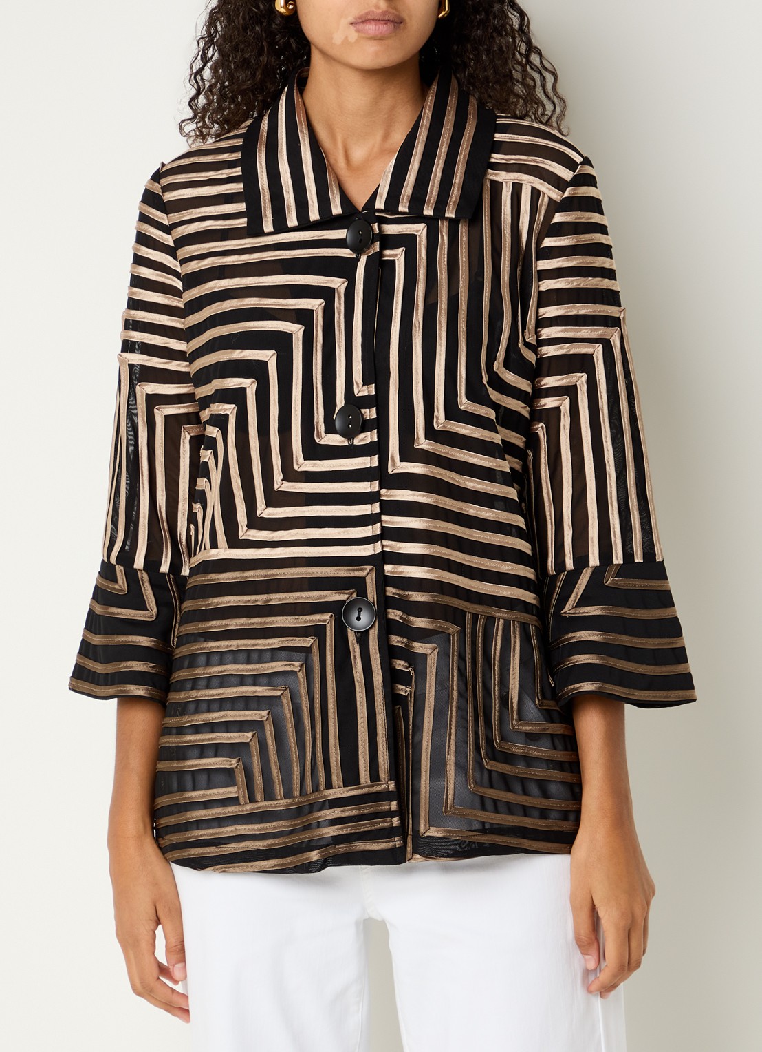 Joseph Ribkoff Blouse van mesh met streepprint - detail 4 zwart