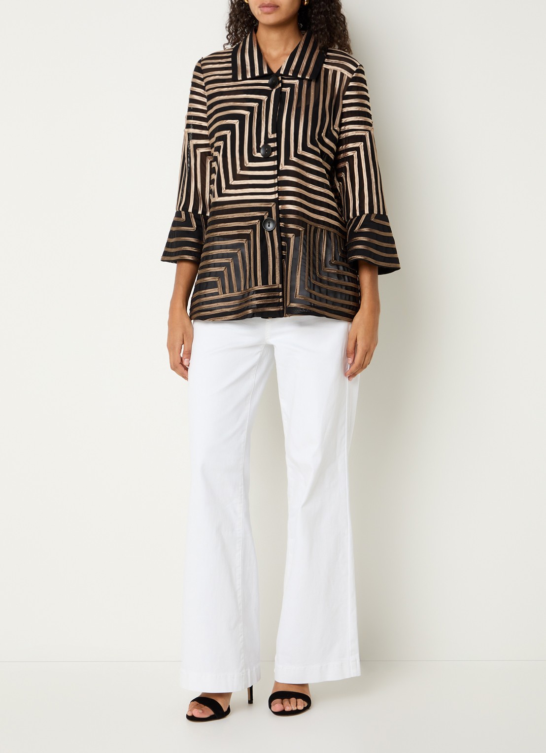 Joseph Ribkoff Blouse van mesh met streepprint - voorkant 2 zwart