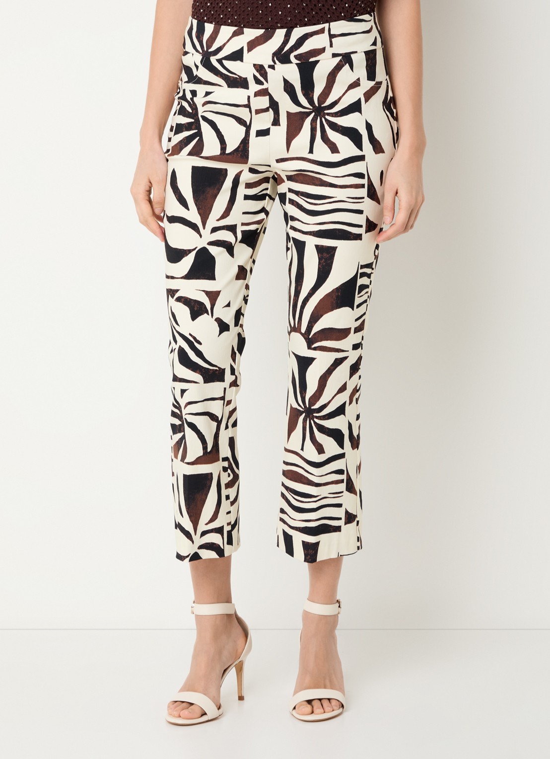 Joseph Ribkoff Cropped mid waist slim fit pantalon met grafische print - detail 2 creme