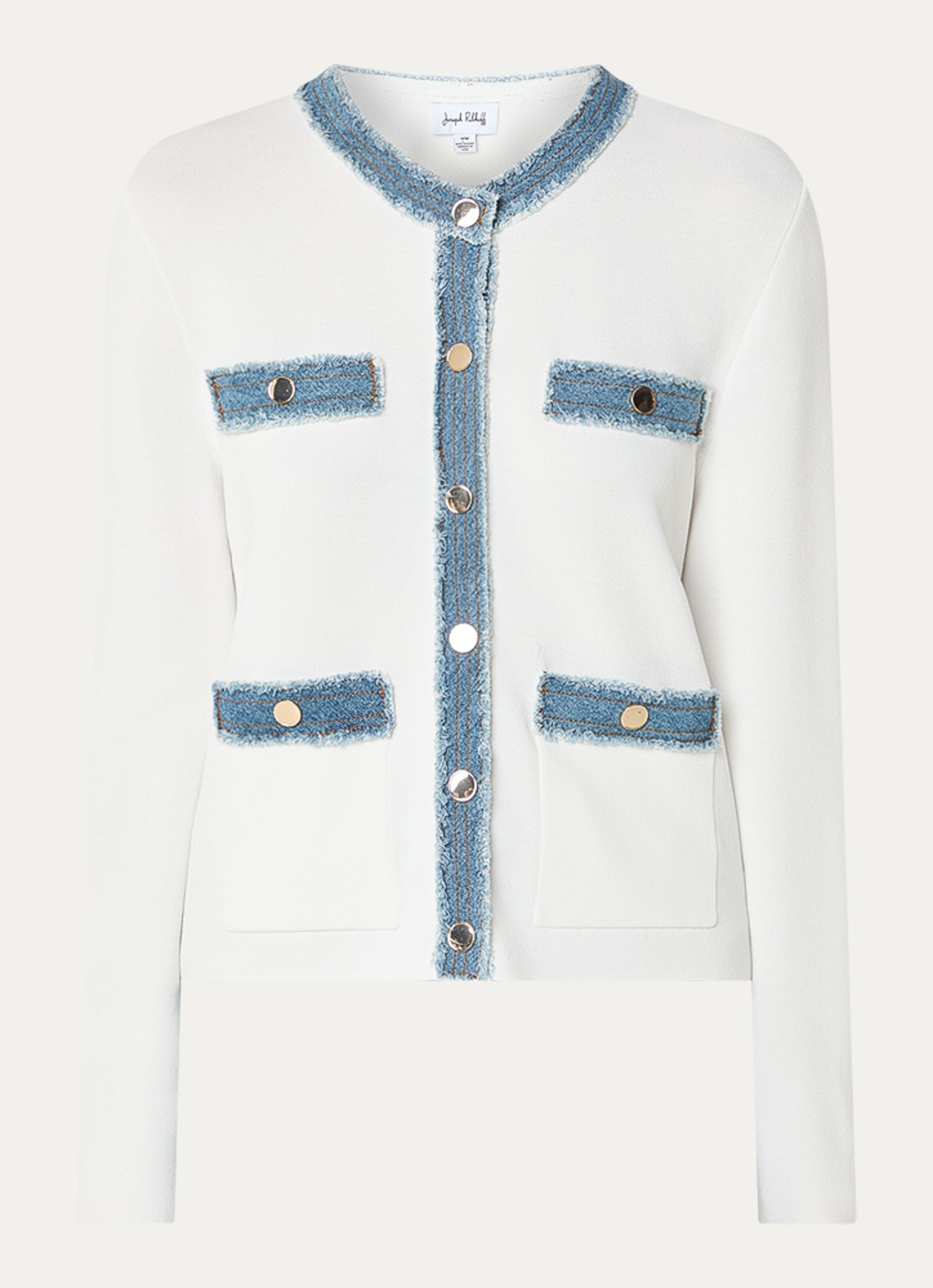Joseph Ribkoff Fijngebreid vest met details van denim - voorkant 2 gebroken wit