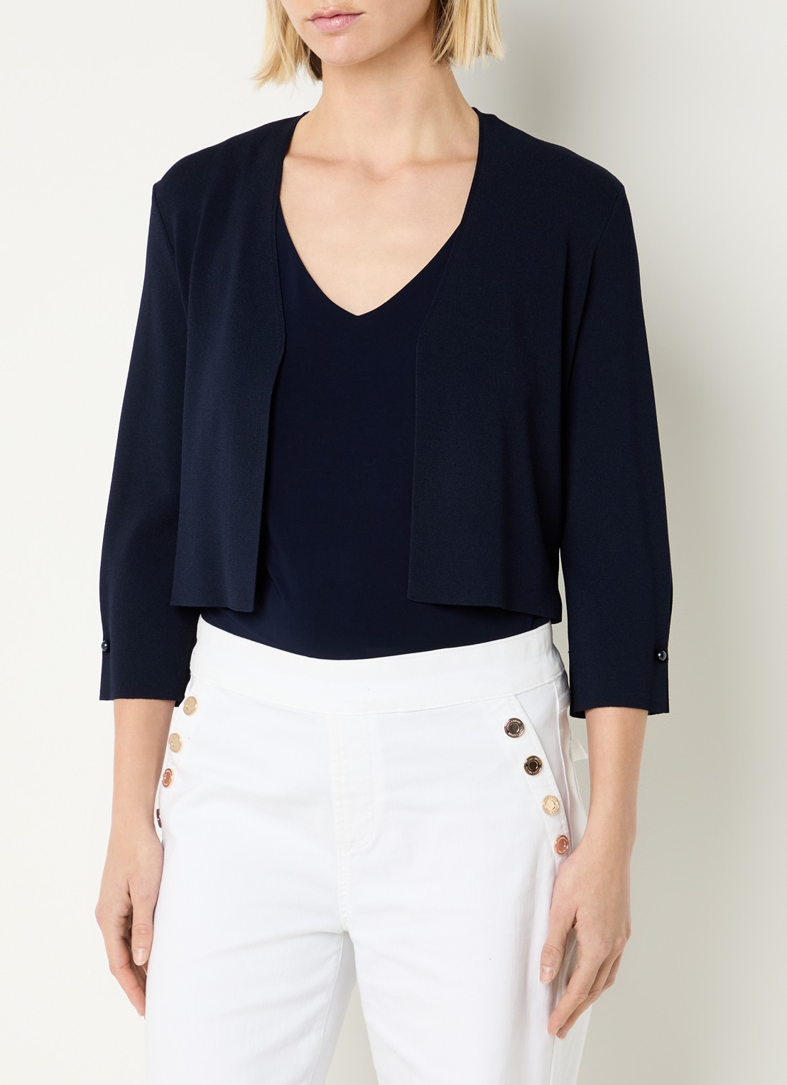 Joseph Ribkoff Fijngebreide bolero met stretch - detail donkerblauw