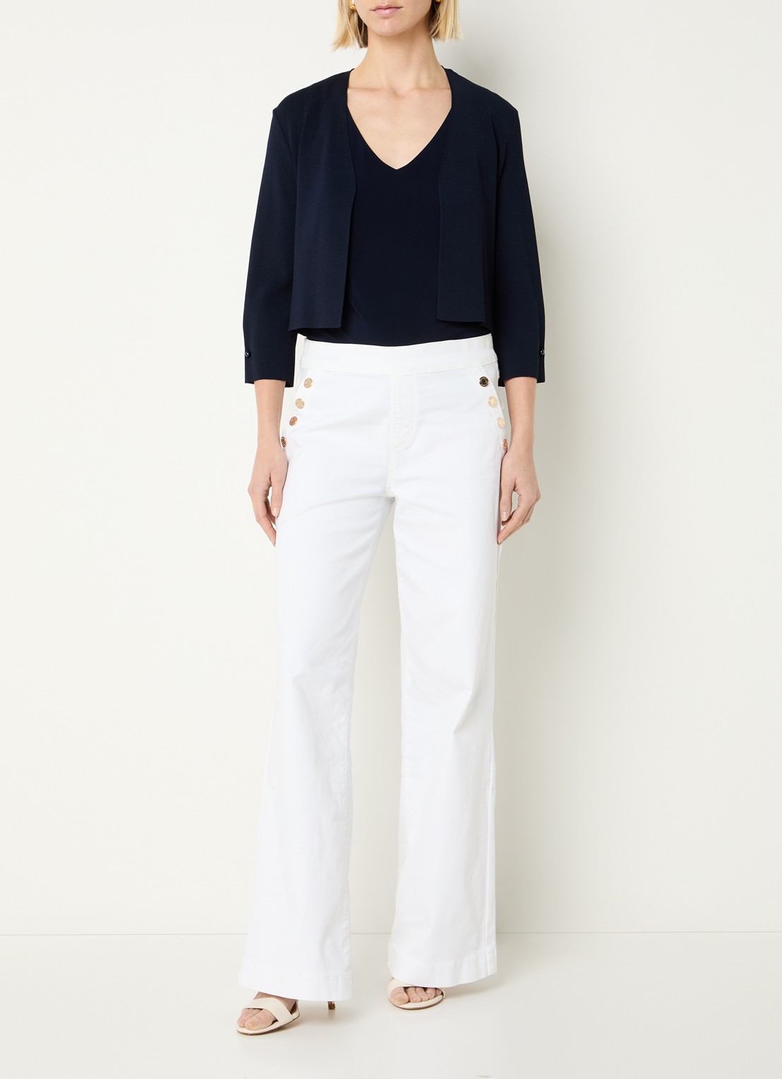 Joseph Ribkoff Fijngebreide bolero met stretch - voorkant 3 donkerblauw