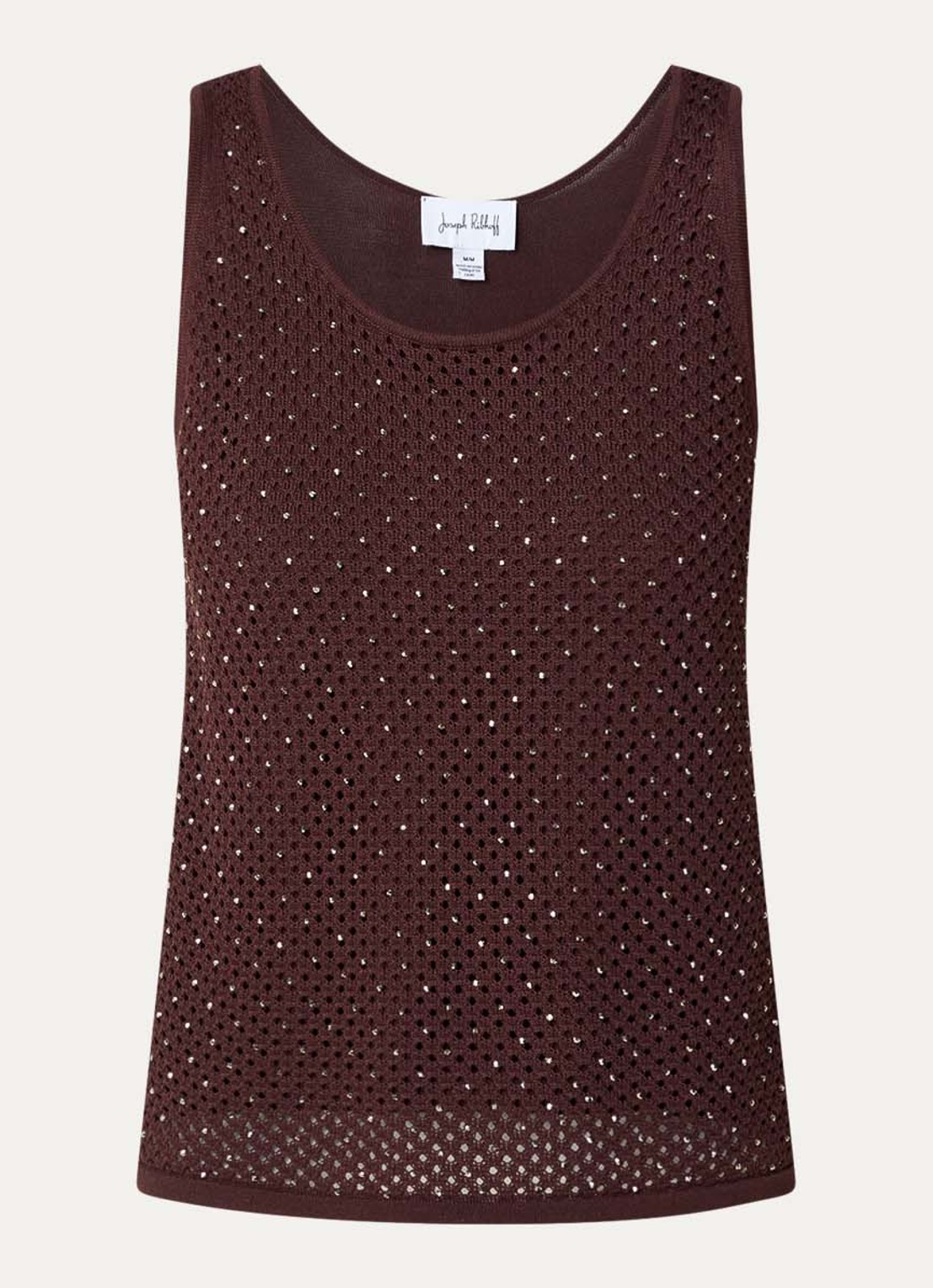 Joseph Ribkoff Fijngebreide tanktop met strass - voorkant 2 kastanjebruin