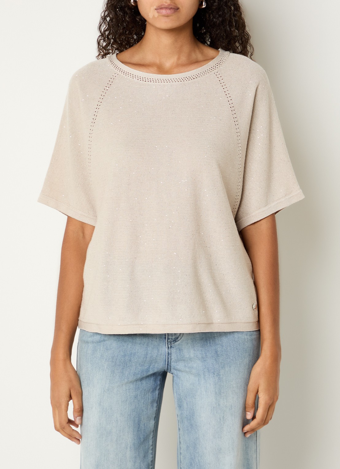 Joseph Ribkoff Fijngebreide top met pailletten - detail beige
