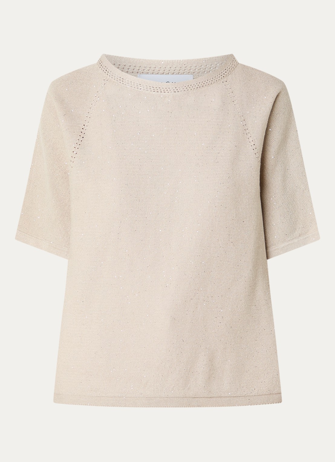 Joseph Ribkoff Fijngebreide top met pailletten - voorkant 2 beige