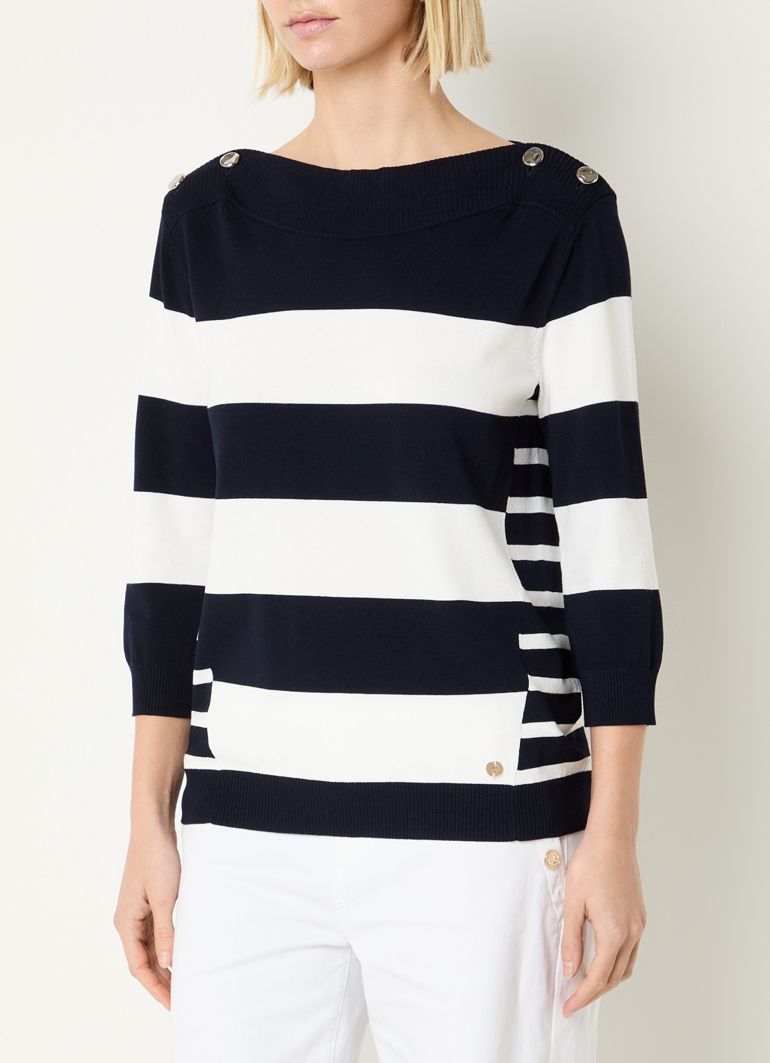 Joseph Ribkoff Fijngebreide top met streepprint - detail donkerblauw