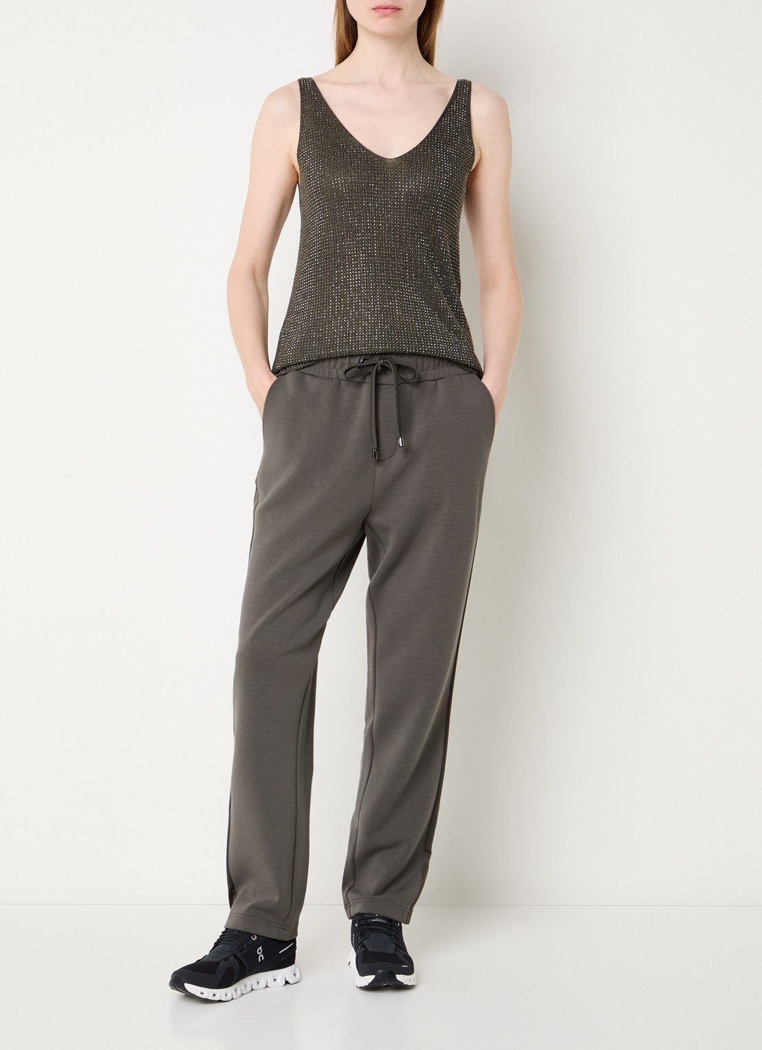 Joseph Ribkoff Grofgebreide tanktop met strass - voorkant 2 groen