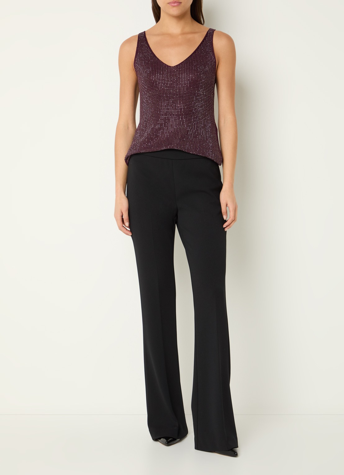 Joseph Ribkoff Grofgebreide tanktop met strass - voorkant 4 aubergine