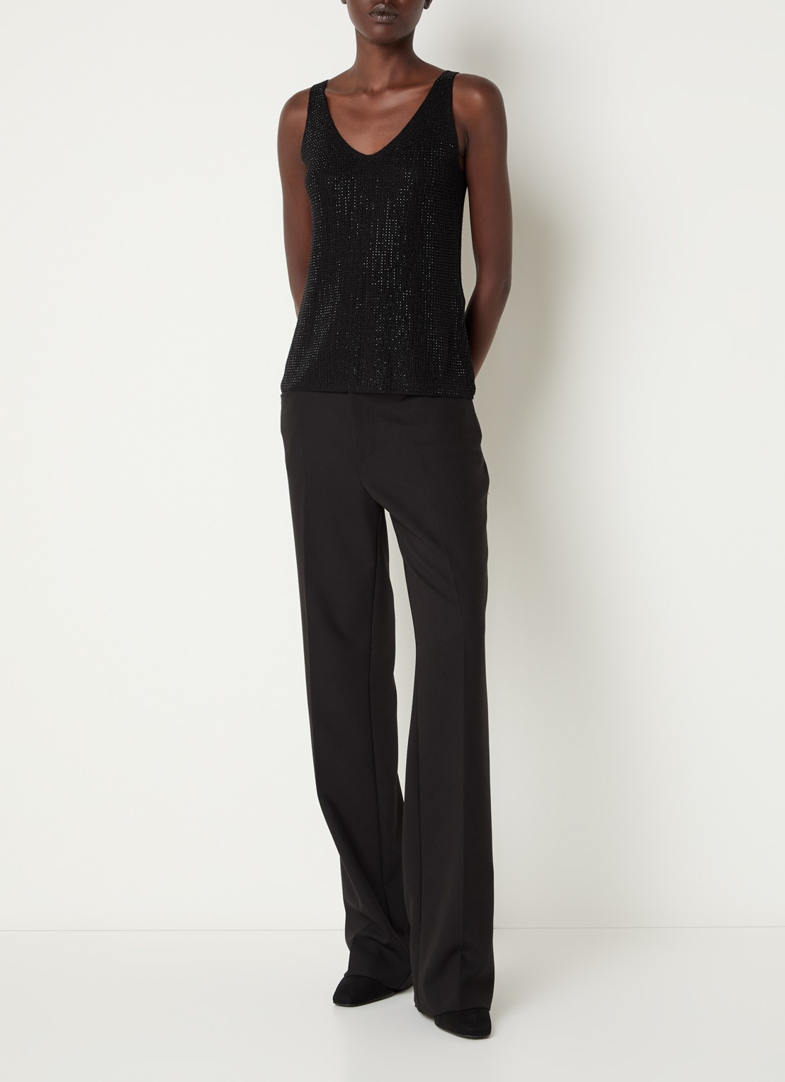 Joseph Ribkoff Grofgebreide tanktop met strass - voorkant 3 zwart