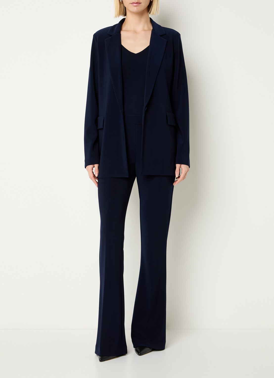 Joseph Ribkoff High waist flared fit pantalon met persplooi - voorkant 2 donkerblauw