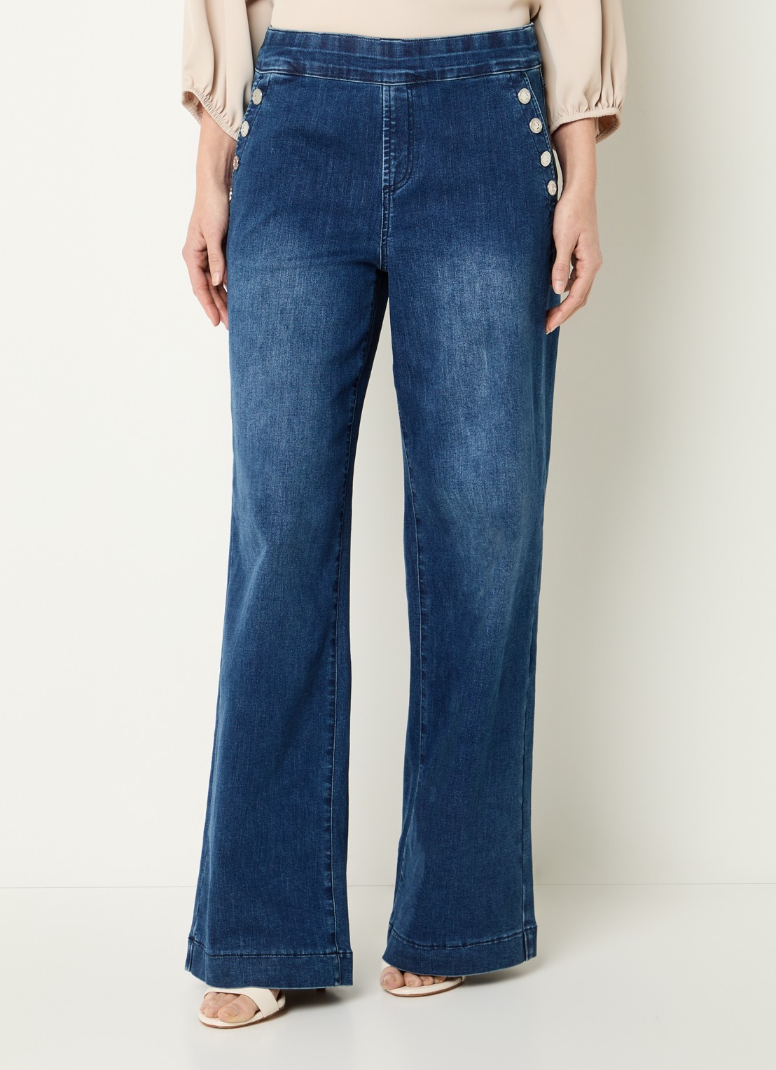 Joseph Ribkoff High waist flared jeans met donkere wassing - detail 2 indigo
