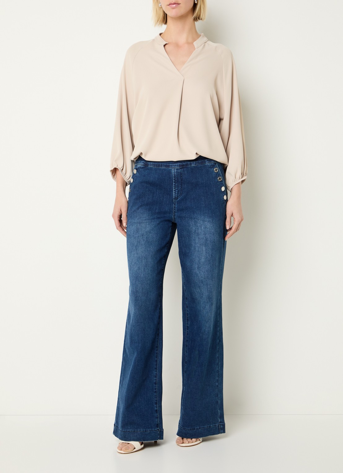 Joseph Ribkoff High waist flared jeans met donkere wassing - voorkant 4 indigo