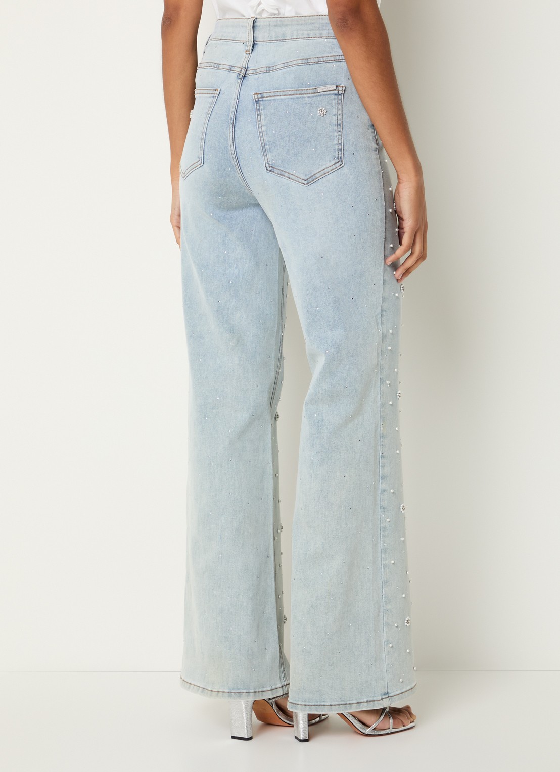 Joseph Ribkoff High waist flared jeans met gekleurde wassing en strass - achterkant indigo