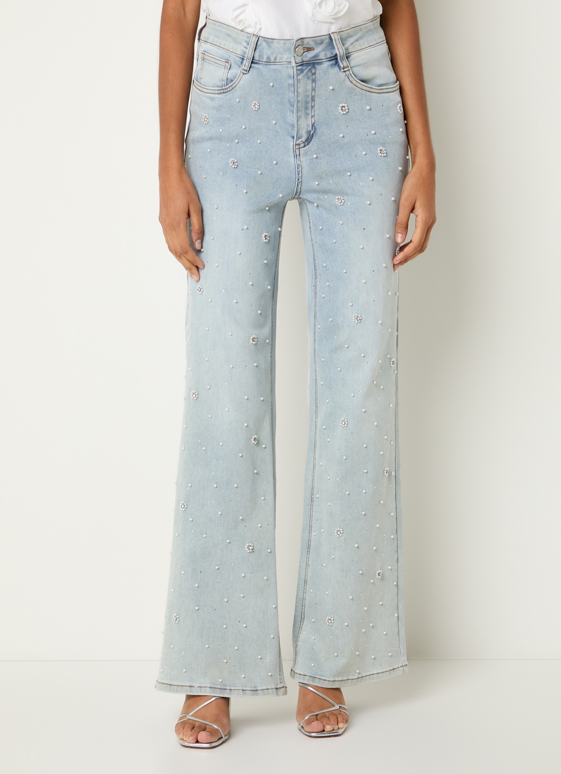 Joseph Ribkoff High waist flared jeans met gekleurde wassing en strass - detail 4 indigo