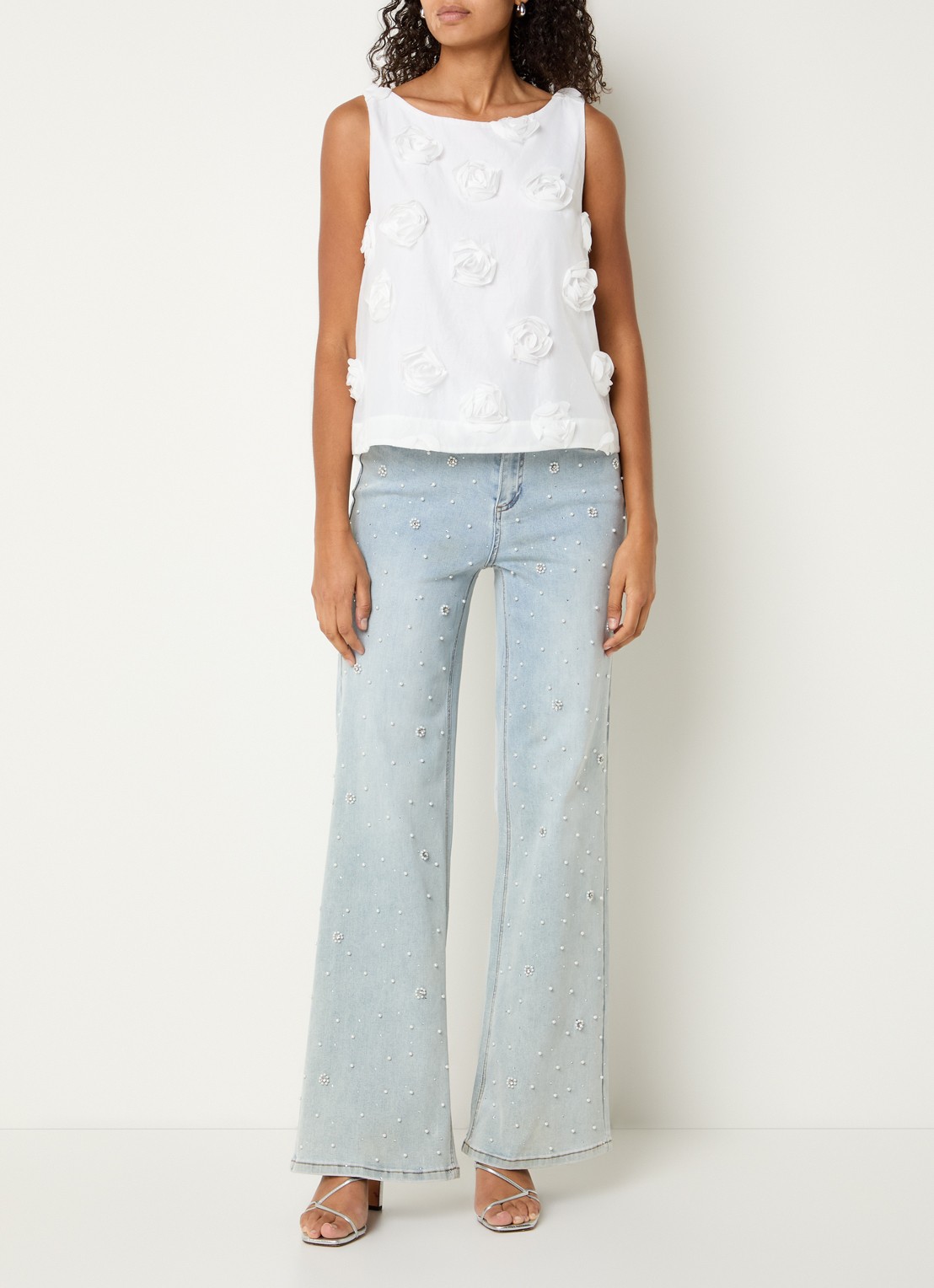 Joseph Ribkoff High waist flared jeans met gekleurde wassing en strass - voorkant 3 indigo