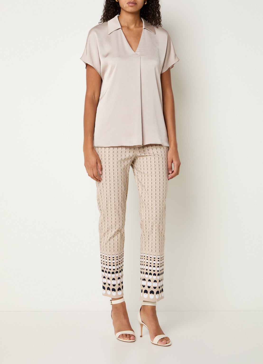 Joseph Ribkoff High waist slim fit pantalon met print - voorkant 2 beige