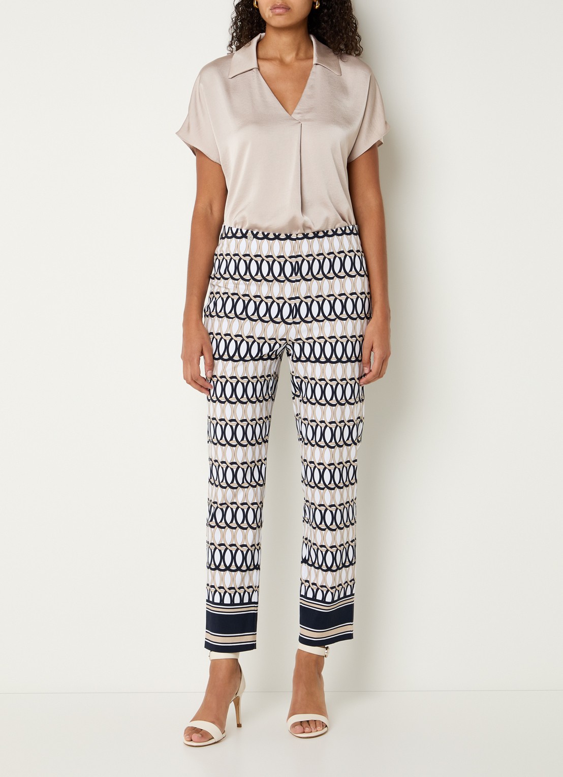 Joseph Ribkoff High waist slim fit pantalon met print - voorkant 3 wit