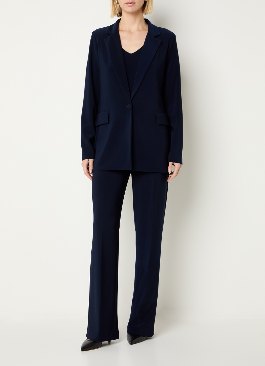 Joseph Ribkoff High waist straight fit pantalon met persplooi - voorkant 4 donkerblauw