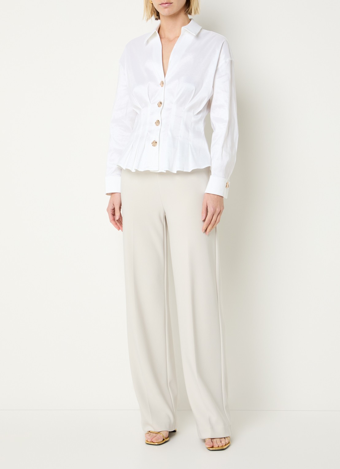 Joseph Ribkoff High waist straight fit pantalon met persplooi - voorkant 3 creme