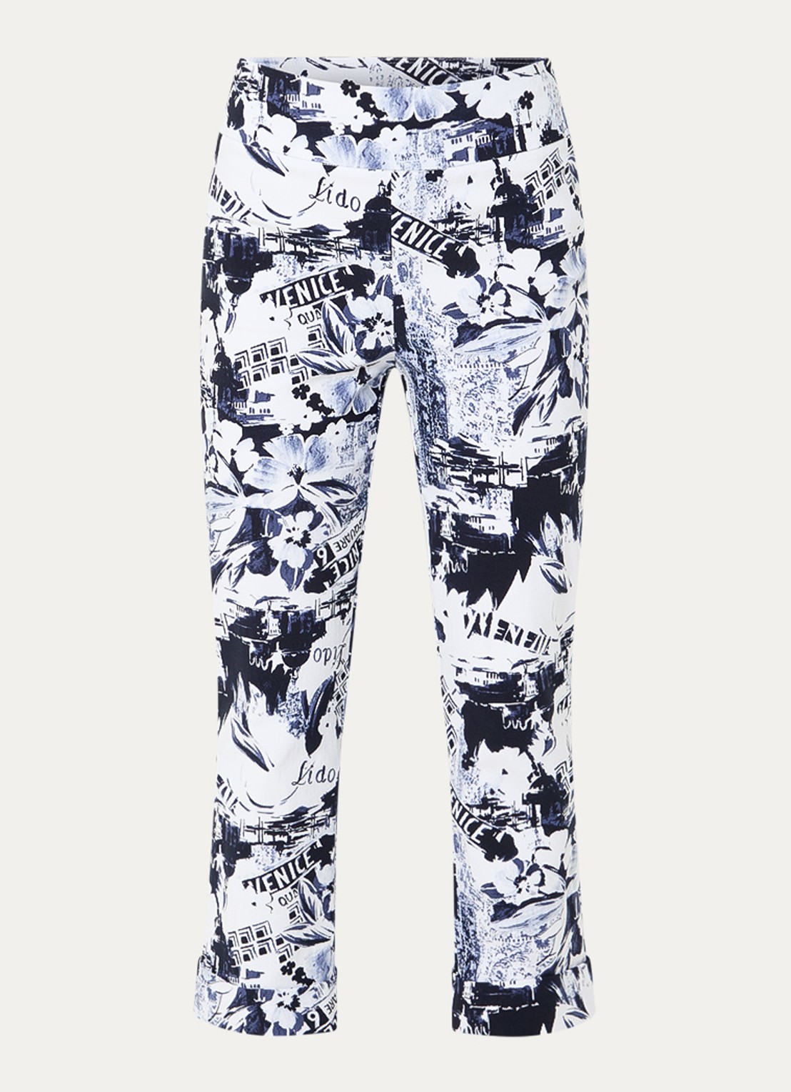 Joseph Ribkoff High waist tapered fit cropped broek met print - voorkant donkerblauw