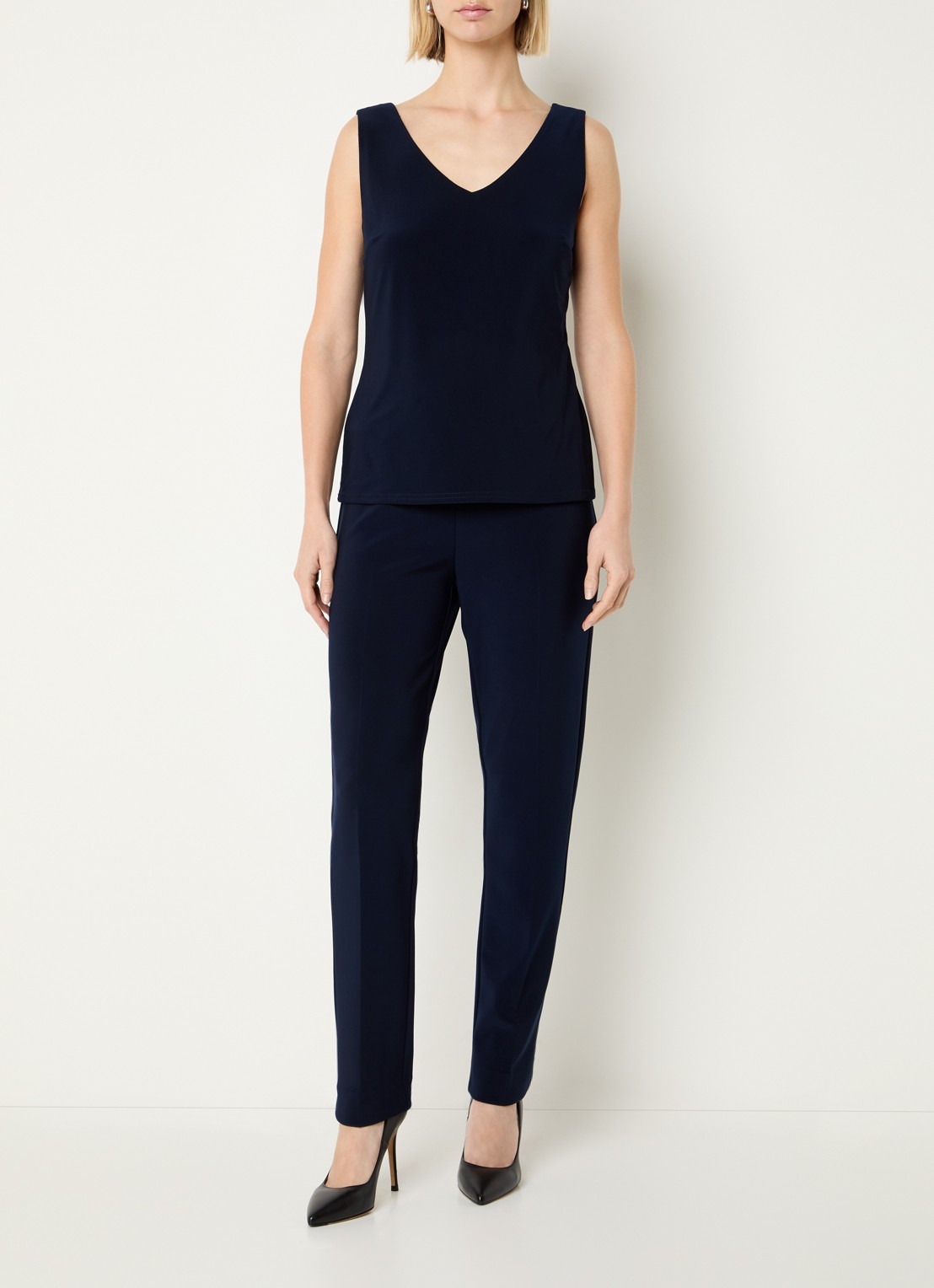 Joseph Ribkoff High waist tapered fit pantalon met persplooi - voorkant 2 donkerblauw
