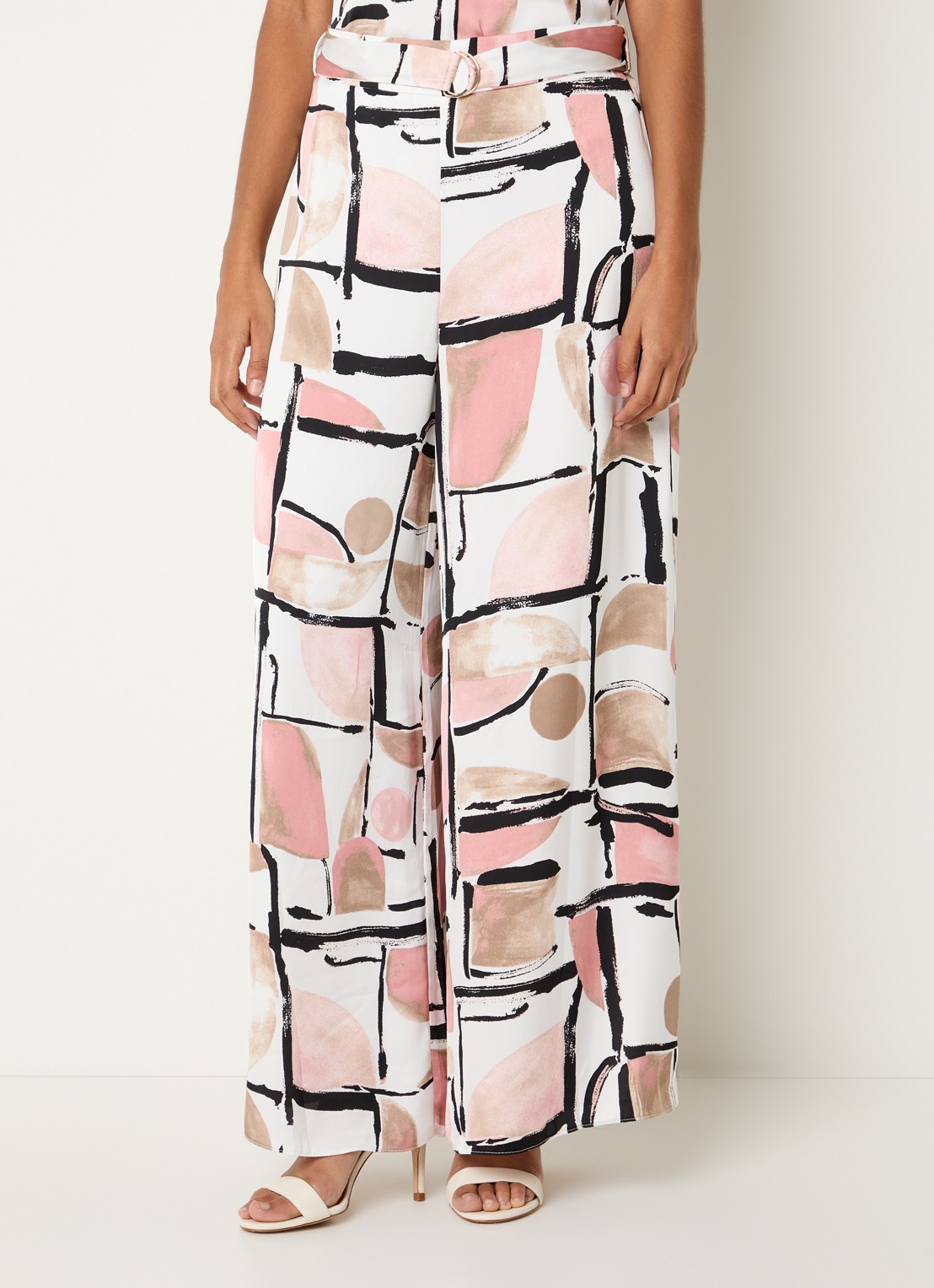 Joseph Ribkoff High waist wide fit palazzo broek met print en ceintuur - detail 2 wit