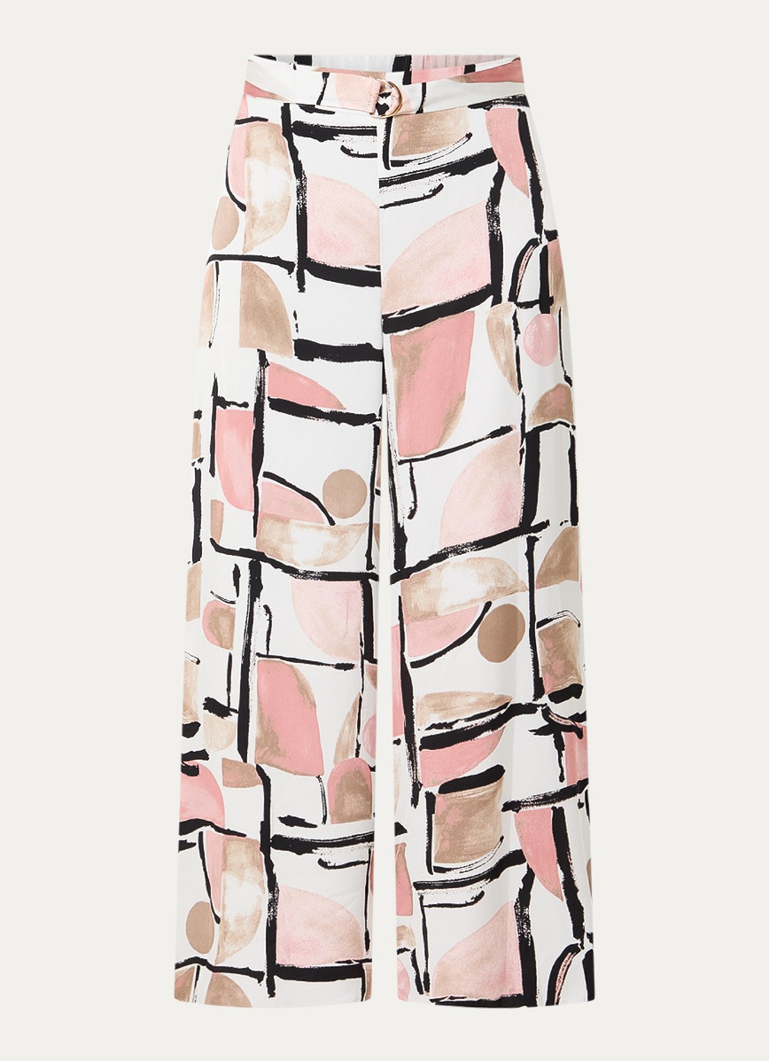 Joseph Ribkoff High waist wide fit palazzo broek met print en ceintuur - voorkant 3 wit