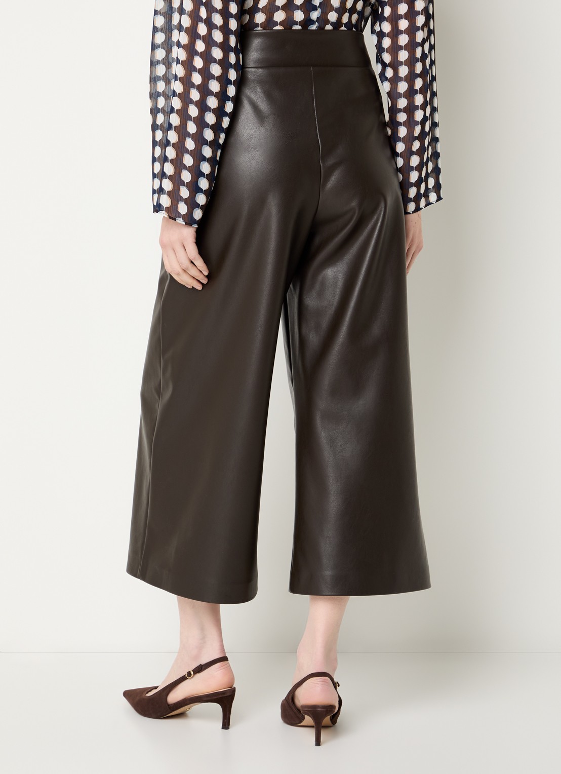 Joseph Ribkoff High waist wide fit palazzo broek van imitatieleer - achterkant 4 donkerbruin